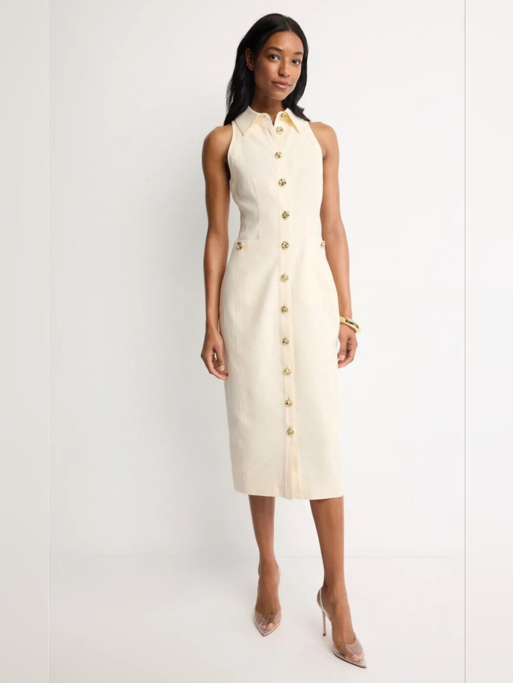 Toccin  Button Front Racer Midi Dress Women Size 10